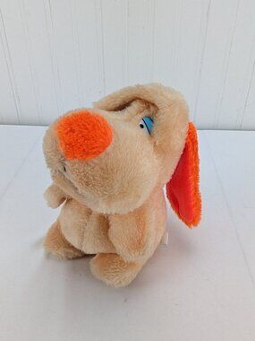 Vintage Acme Orange Dog Plush 7" Standing Stuffed Animal Hard Body Sad Eyes Beg